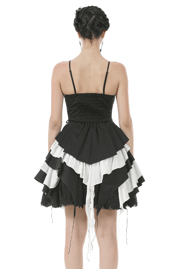Black and White Ruffled Gothic Dress with Lace and Bow - image 2