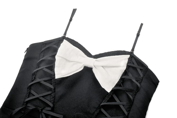 Black and White Ruffled Gothic Dress with Lace and Bow - image 6