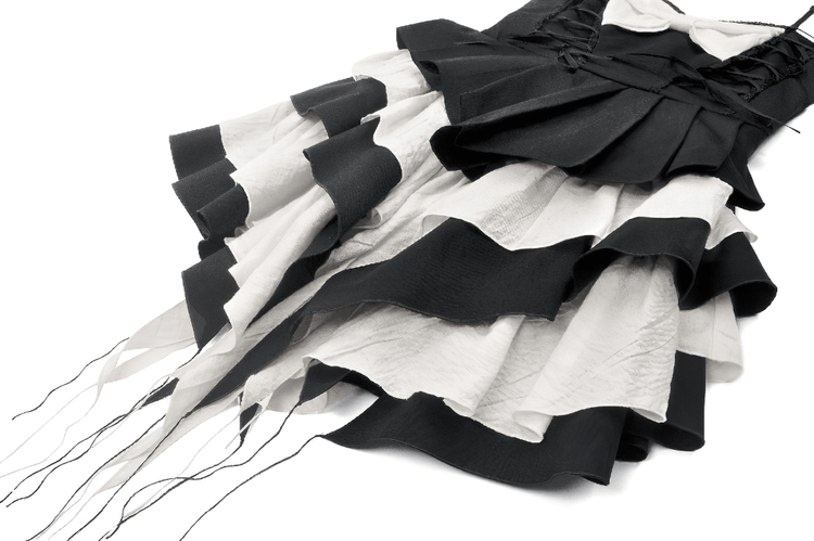 Black and White Ruffled Gothic Dress with Lace and Bow - image 7