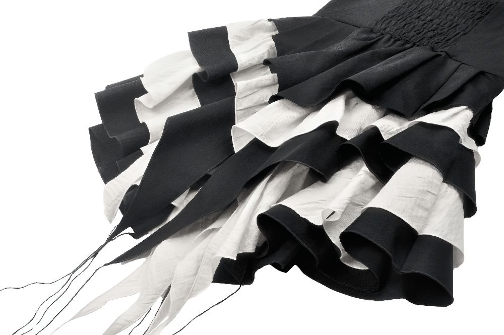 Black and White Ruffled Gothic Dress with Lace and Bow - image 9