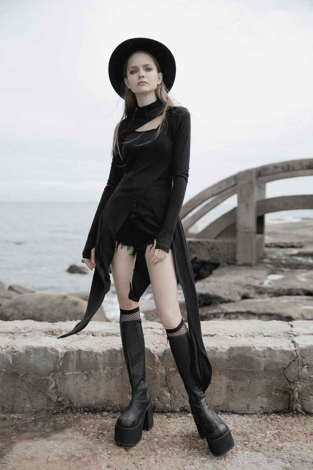 Black Asymmetric Knit Dress with Sleeve Cut-Outs - image 12