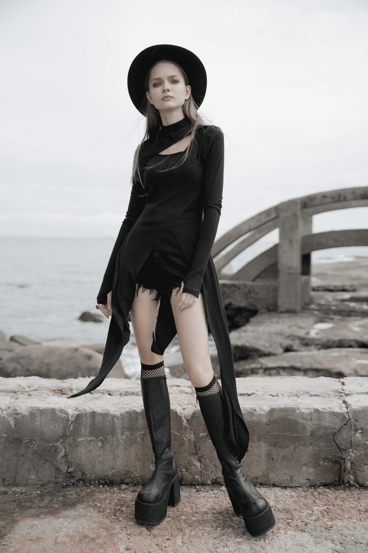 Black Asymmetric Knit Dress with Sleeve Cut-Outs - image 12
