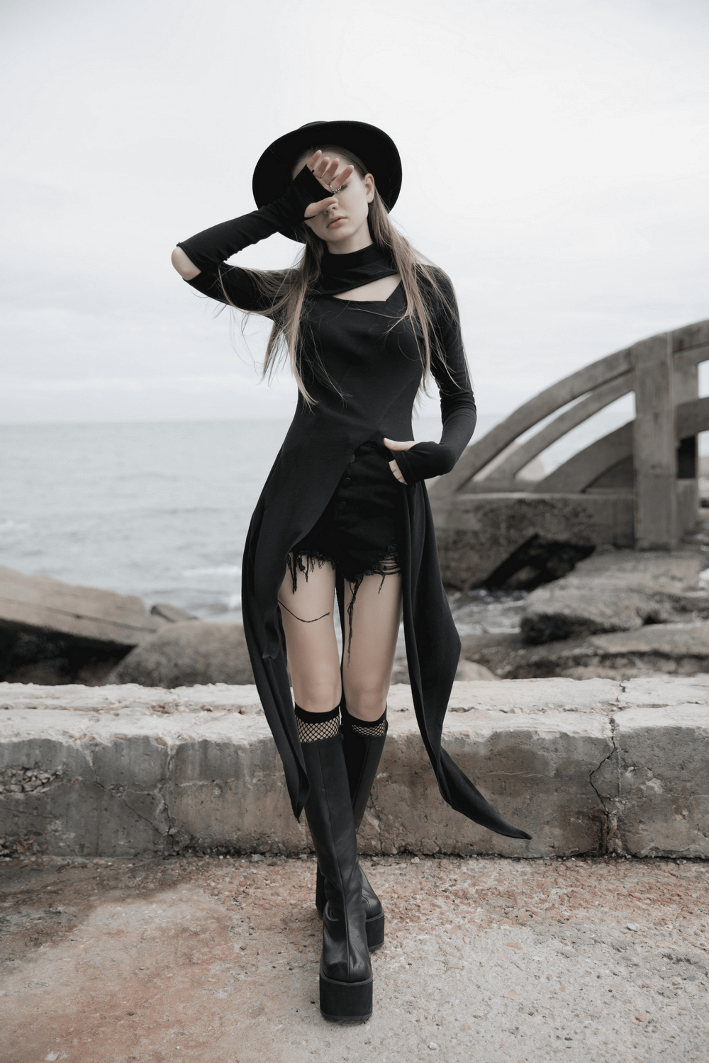 Black Asymmetric Knit Dress with Sleeve Cut-Outs - image 14