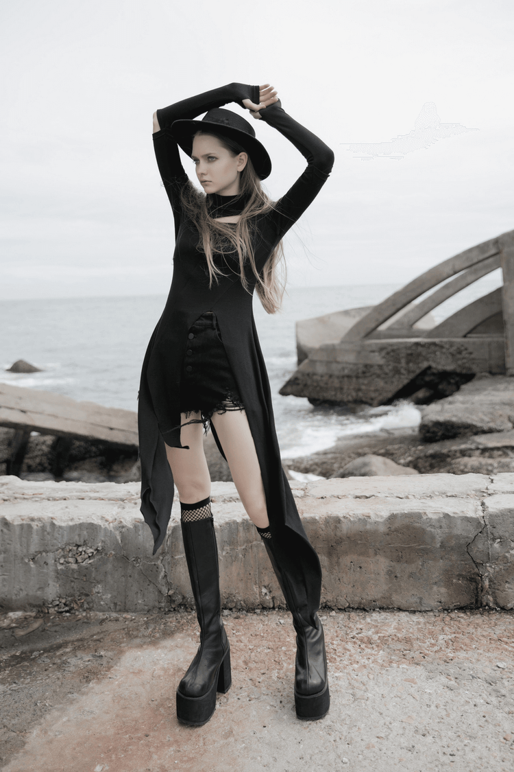 Black Asymmetric Knit Dress with Sleeve Cut-Outs - image 15