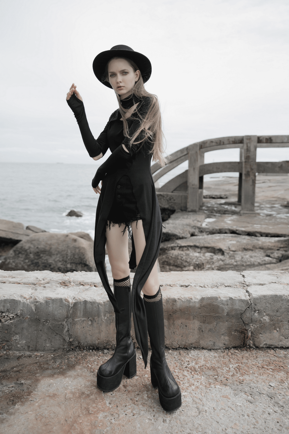Black Asymmetric Knit Dress with Sleeve Cut-Outs - image 17