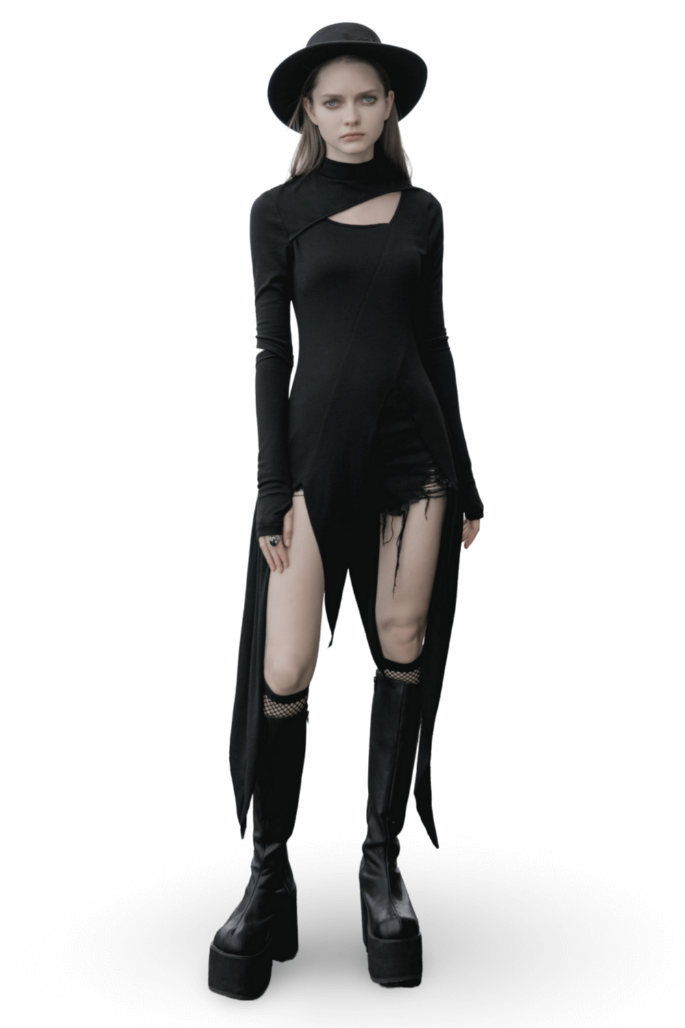 Black Asymmetric Knit Dress with Sleeve Cut-Outs - image 1