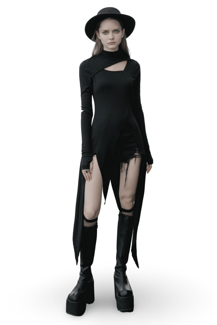 Black Asymmetric Knit Dress with Sleeve Cut-Outs - image 1