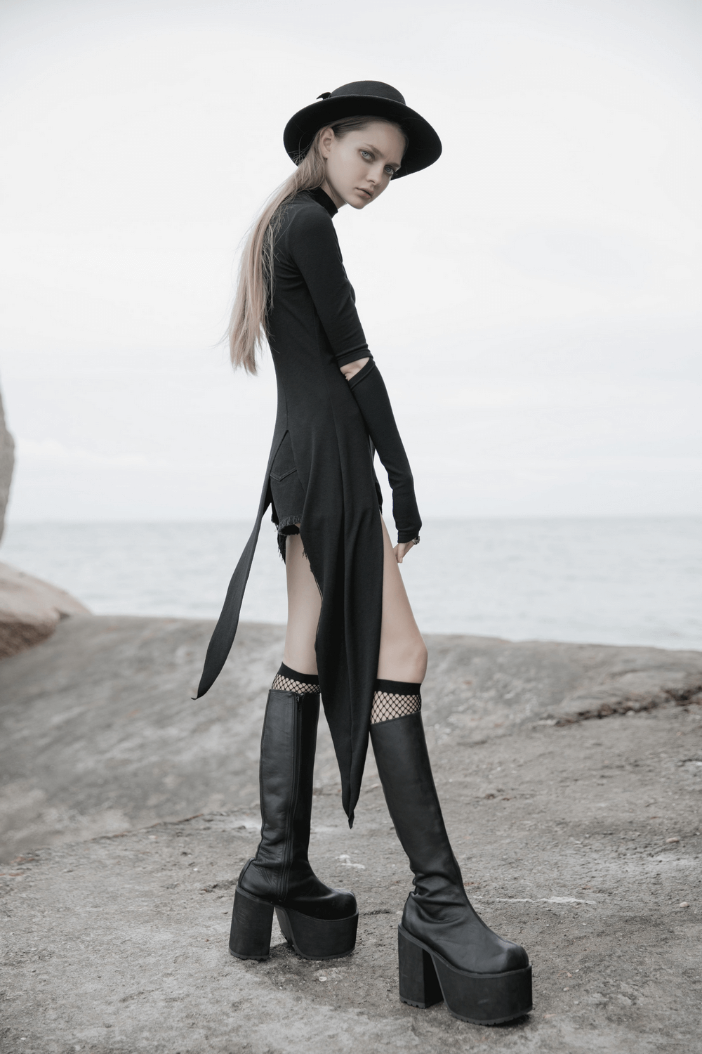 Black Asymmetric Knit Dress with Sleeve Cut-Outs - image 18