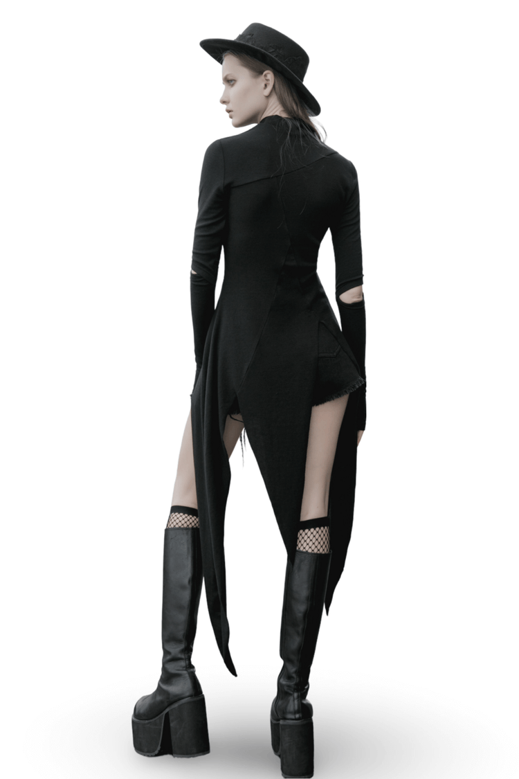 Black Asymmetric Knit Dress with Sleeve Cut-Outs - image 2