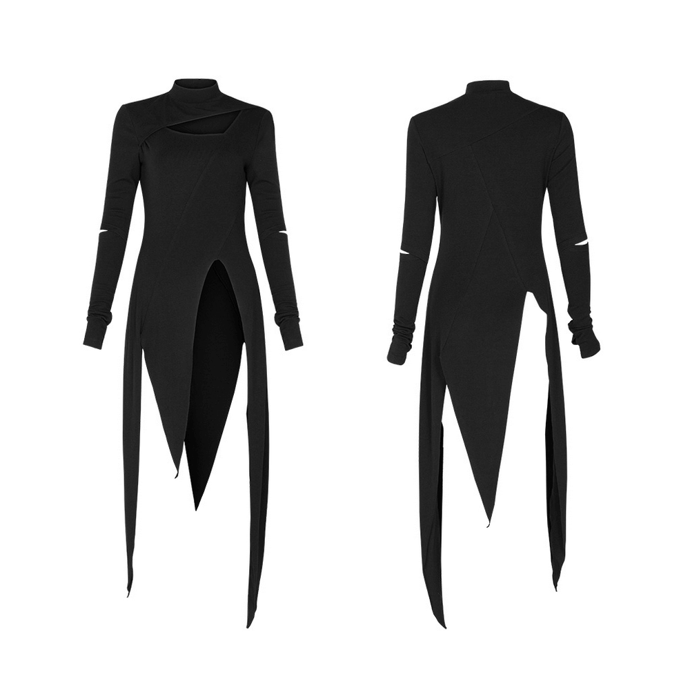 Black Asymmetric Knit Dress with Sleeve Cut-Outs - image 3