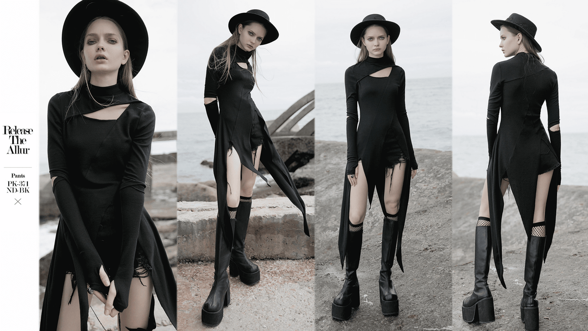 Black Asymmetric Knit Dress with Sleeve Cut-Outs - image 19