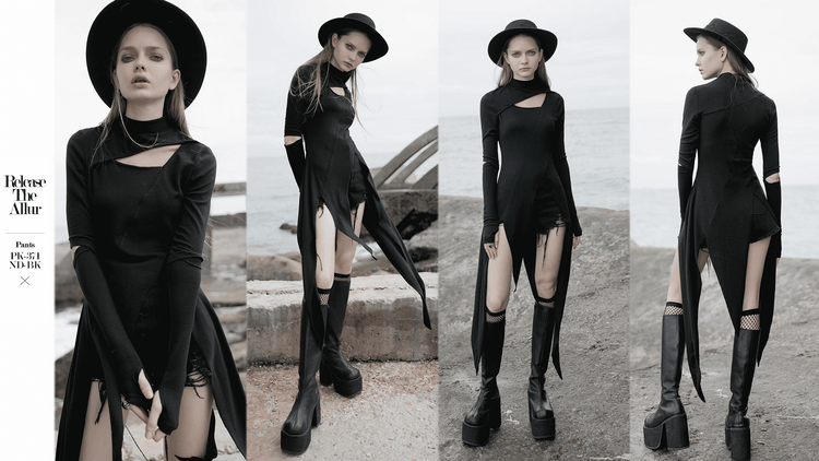 Black Asymmetric Knit Dress with Sleeve Cut-Outs - image 19