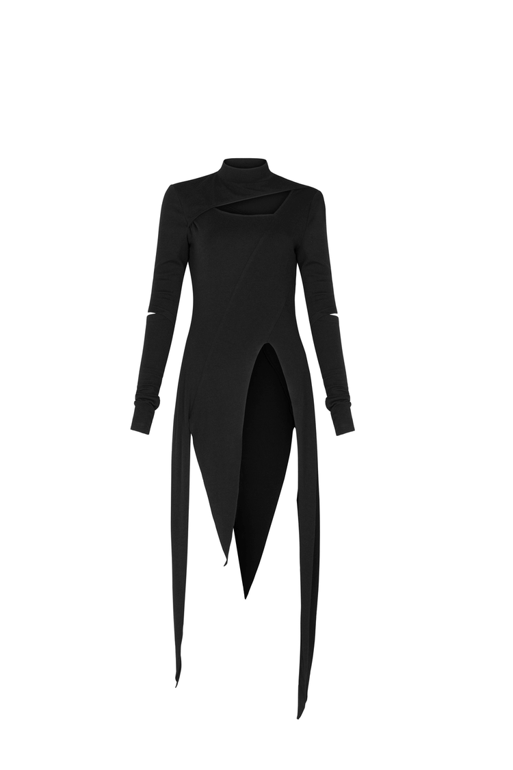 Black Asymmetric Knit Dress with Sleeve Cut-Outs - image 4