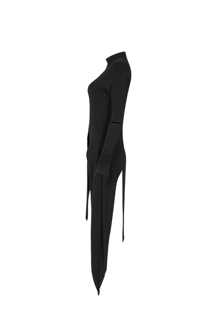 Black Asymmetric Knit Dress with Sleeve Cut-Outs - image 5