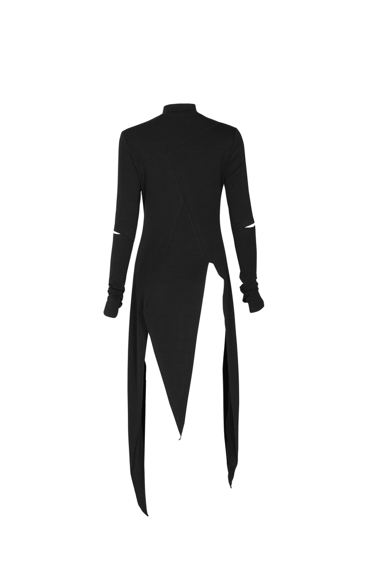 Black Asymmetric Knit Dress with Sleeve Cut-Outs - image 6