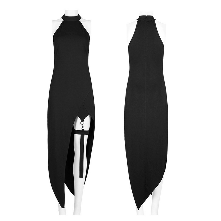 Black Asymmetrical Dress with Punk Cross-Leg Loops - image 3