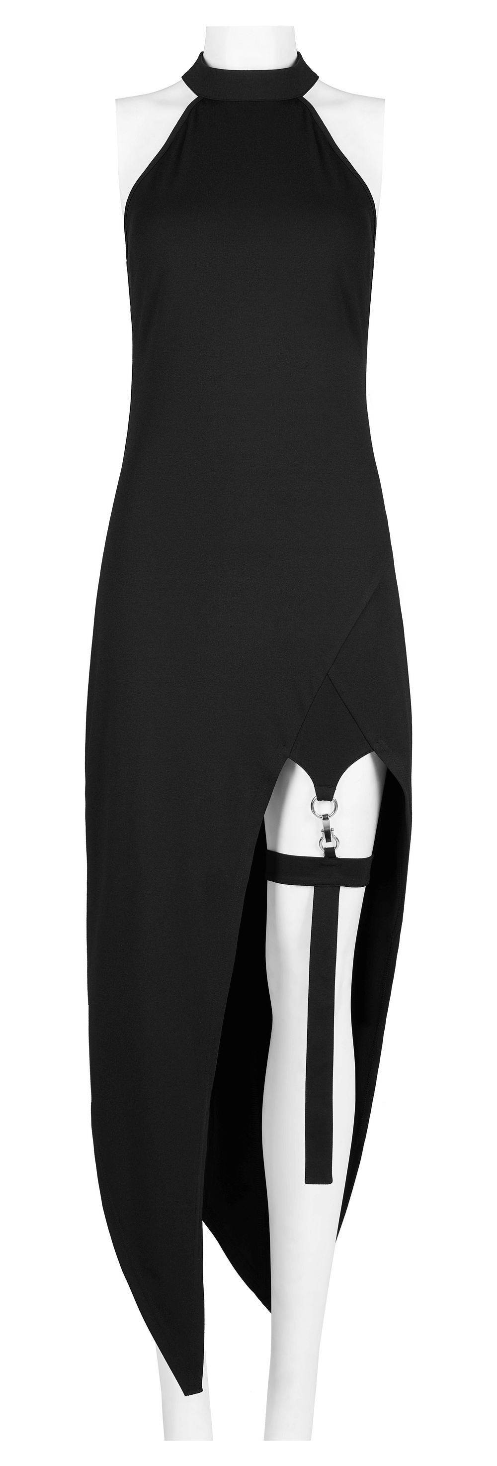 Black Asymmetrical Dress with Punk Cross-Leg Loops - image 4