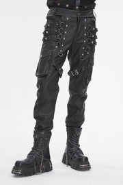 Black Big Pocket Faux Leather Men's Gothic Pants - image 1
