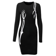 Black Bodycon Long Sleeve Dress / Women Gothic Streetwear Skull Print Mini Dress - image 2