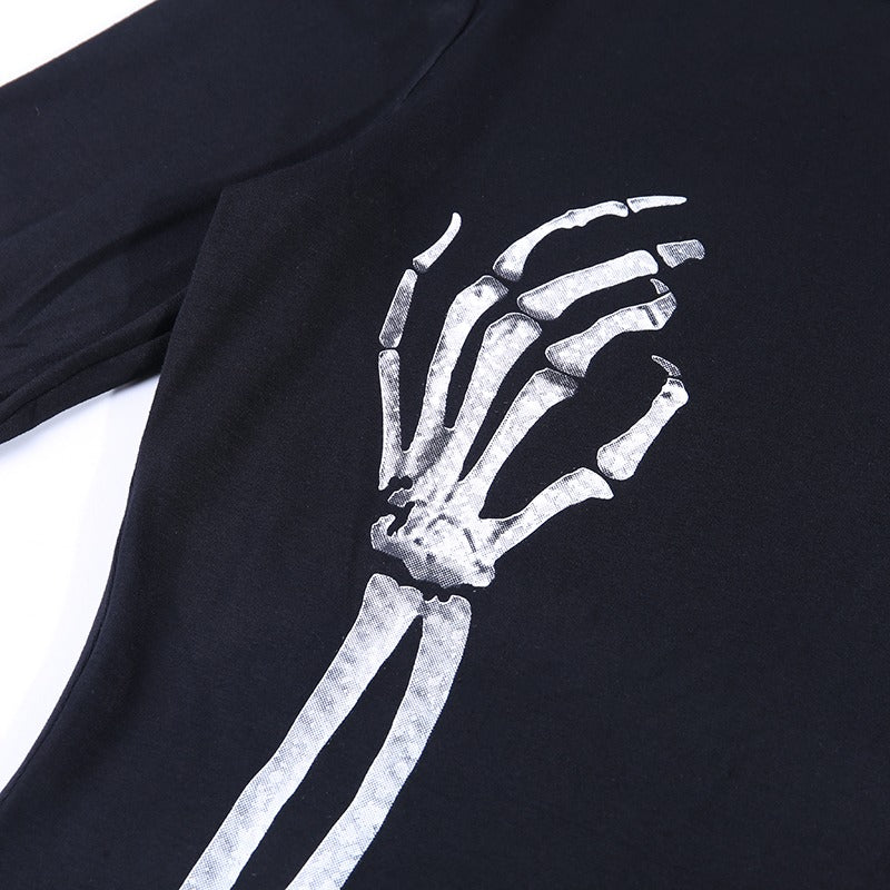 Black Bodycon Long Sleeve Dress / Women Gothic Streetwear Skull Print Mini Dress - image 7