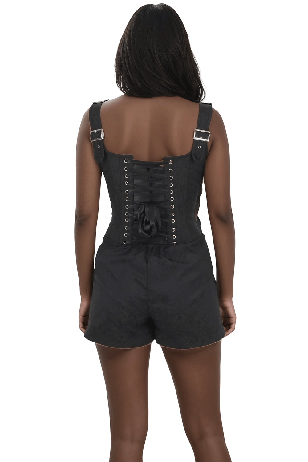 Black Brocade Corset Skort Dress with Adjustable Back Lacing - image 2