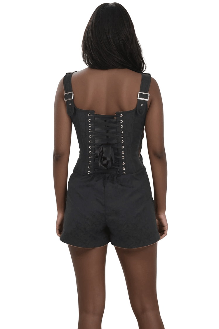 Black Brocade Corset Skort Dress with Adjustable Back Lacing - image 2