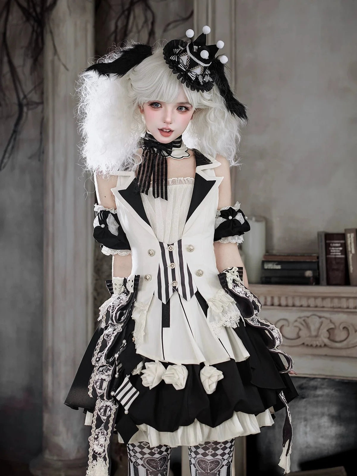 Black Candy Cane circus Gothic Lolita full set 4