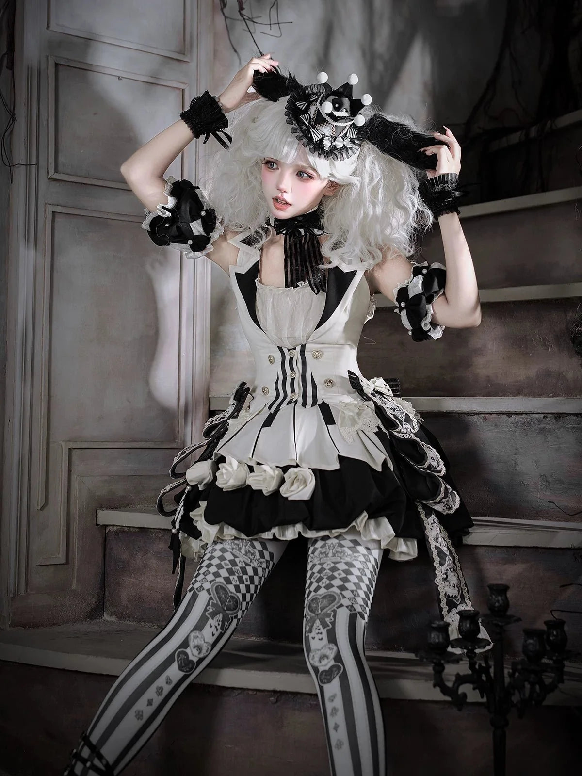 Black Candy Cane circus Gothic Lolita full set 5