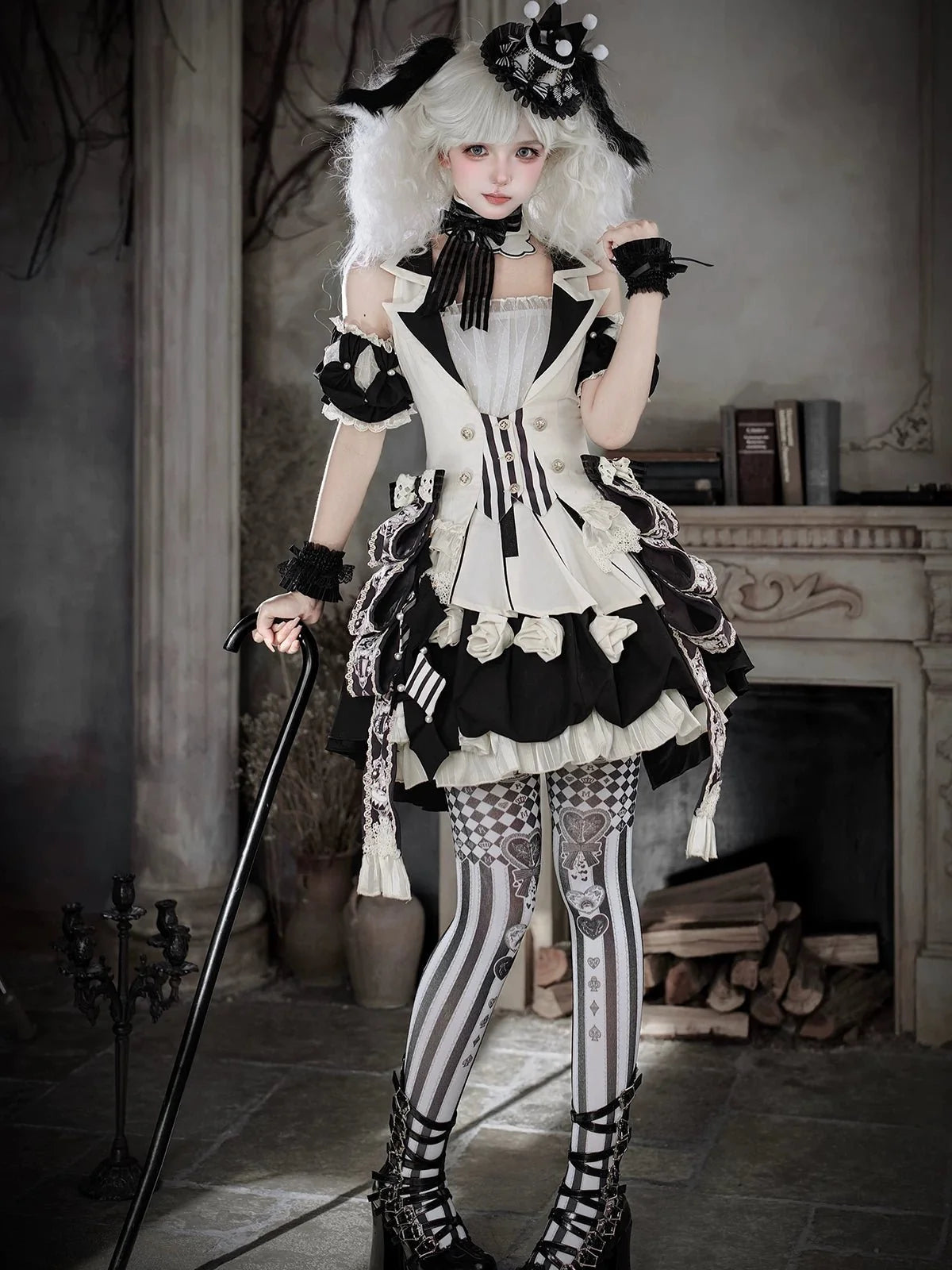 Black Candy Cane circus Gothic Lolita full set 2