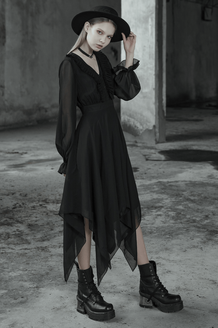 Black Chiffon Dress with Asymmetrical Layered Hem - image 16
