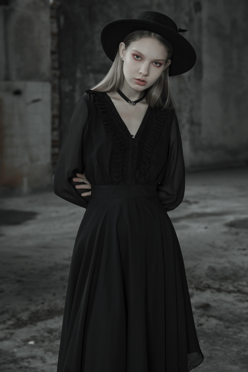Black Chiffon Dress with Asymmetrical Layered Hem - image 14