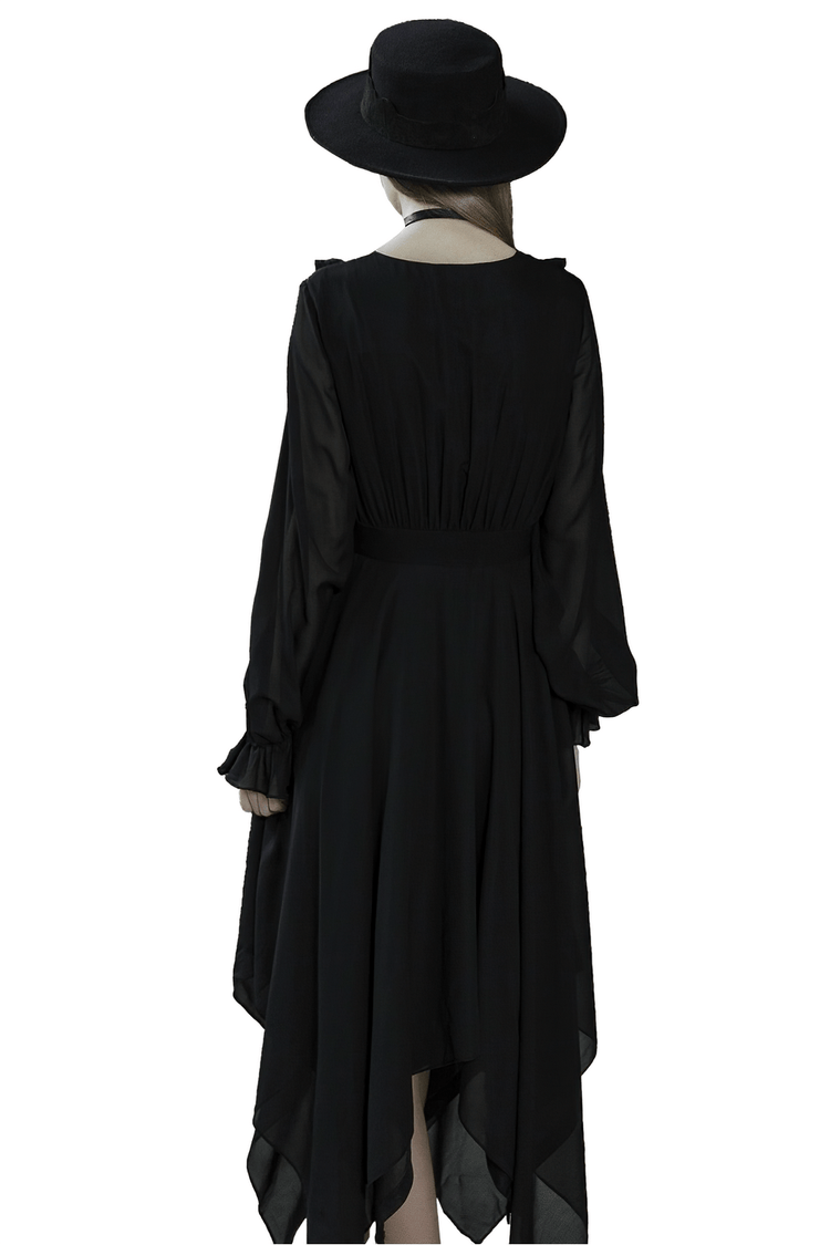 Black Chiffon Dress with Asymmetrical Layered Hem - image 2
