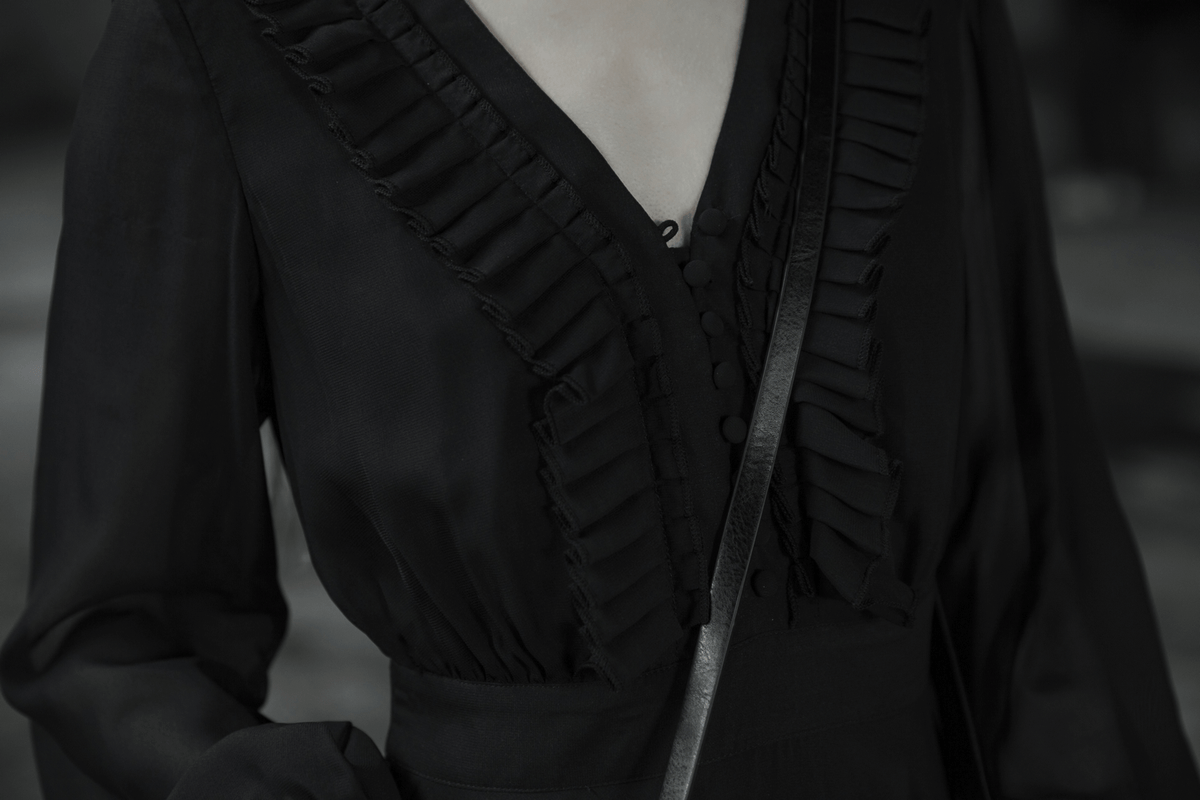 Black Chiffon Dress with Asymmetrical Layered Hem - image 12