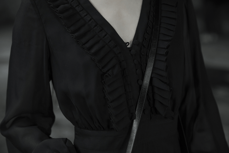 Black Chiffon Dress with Asymmetrical Layered Hem - image 12