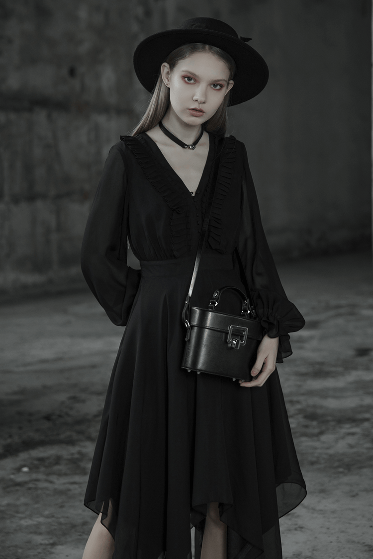 Black Chiffon Dress with Asymmetrical Layered Hem - image 15