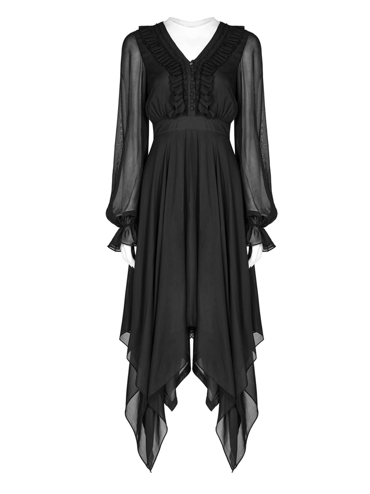 Black Chiffon Dress with Asymmetrical Layered Hem - image 4