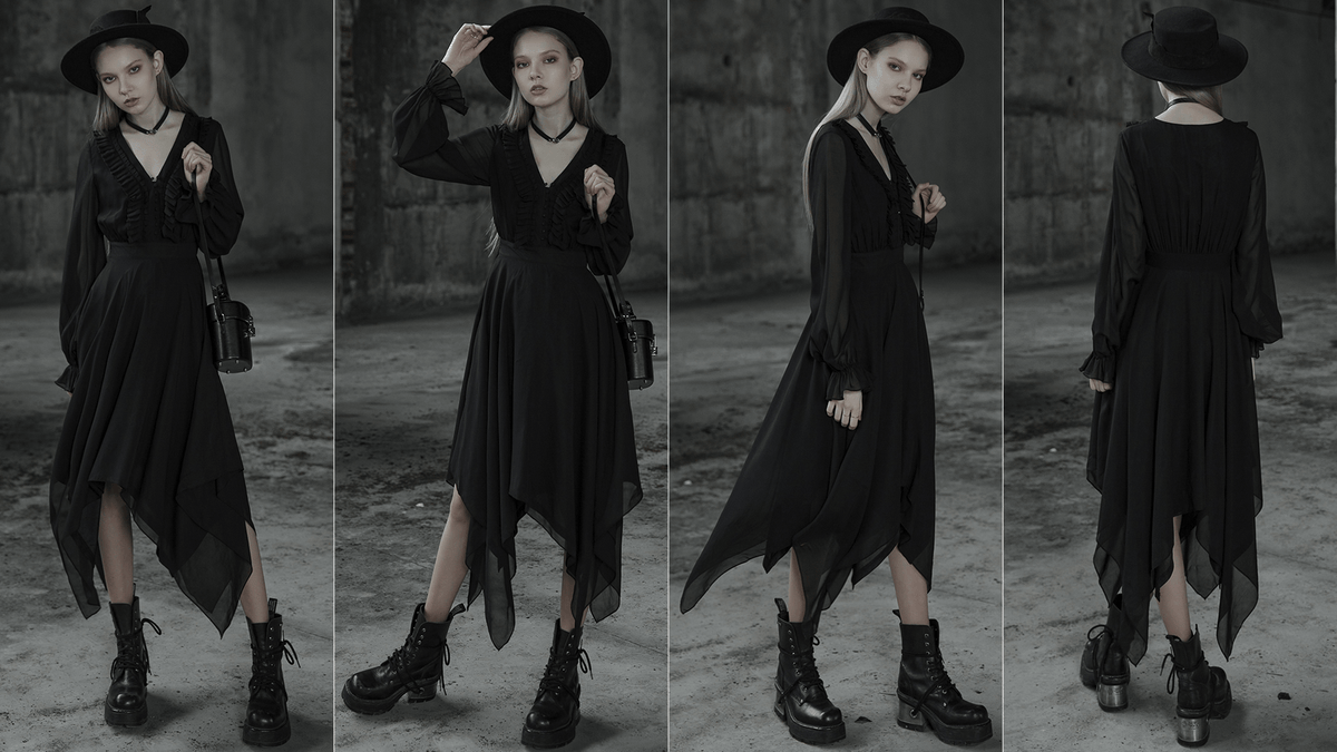 Black Chiffon Dress with Asymmetrical Layered Hem - image 19