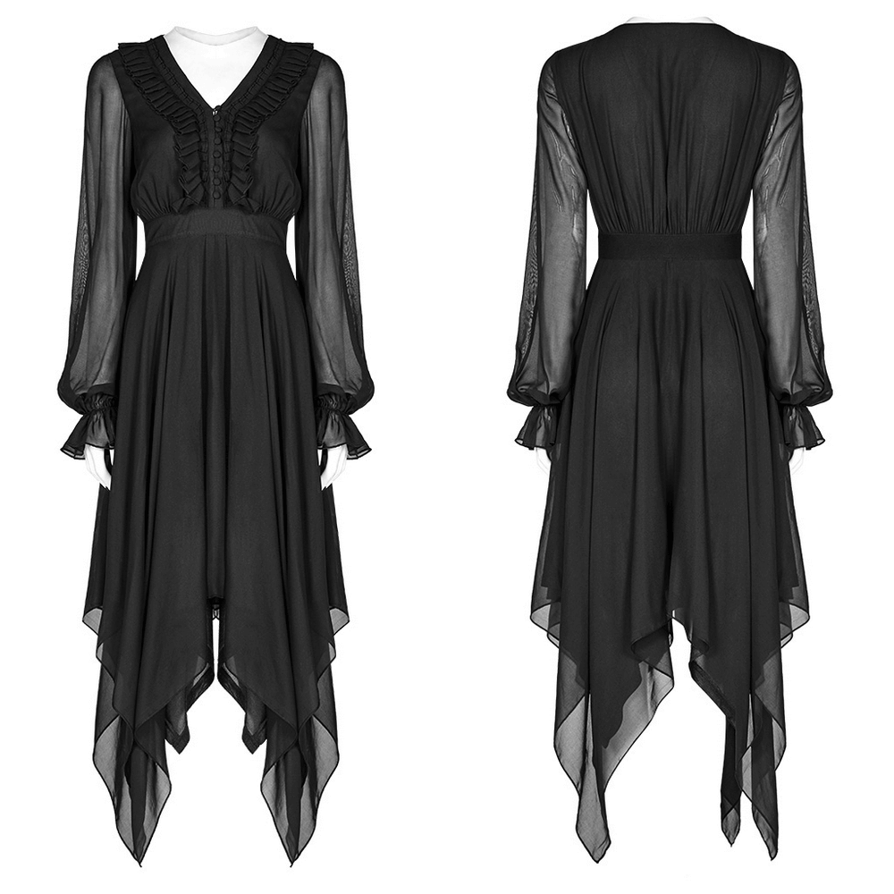 Black Chiffon Dress with Asymmetrical Layered Hem - image 3