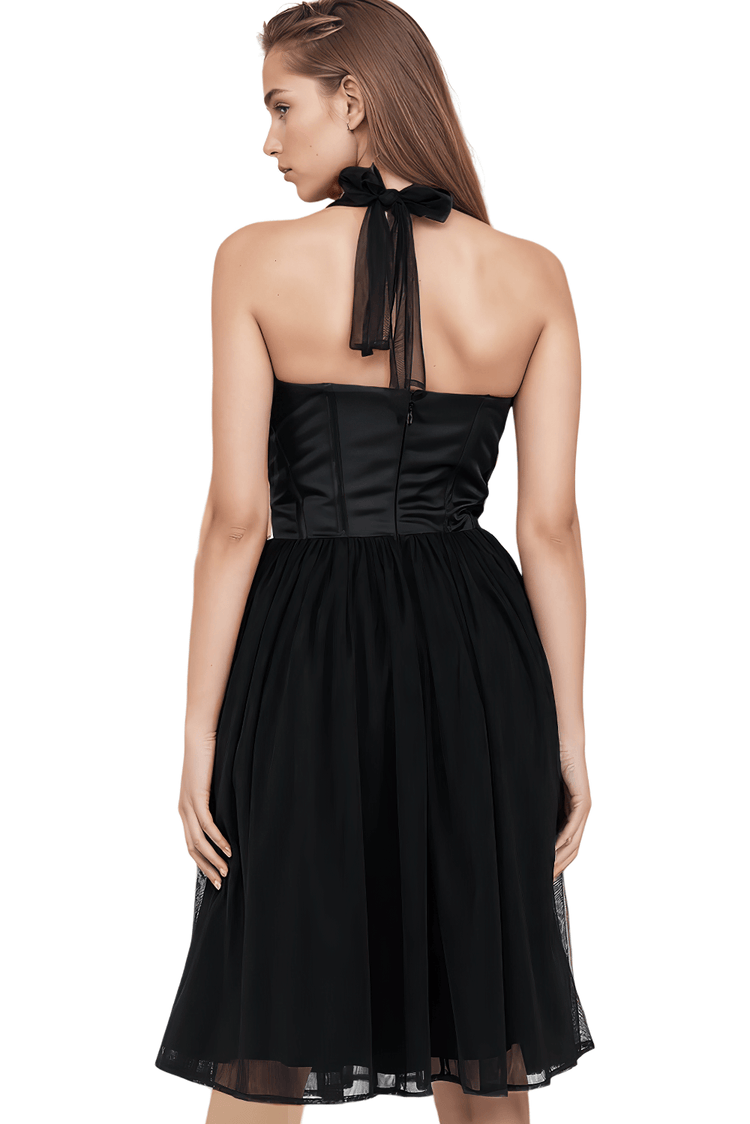 Black Corset Midi Dress with Soft Net Skirt and Side Zipper - image 2