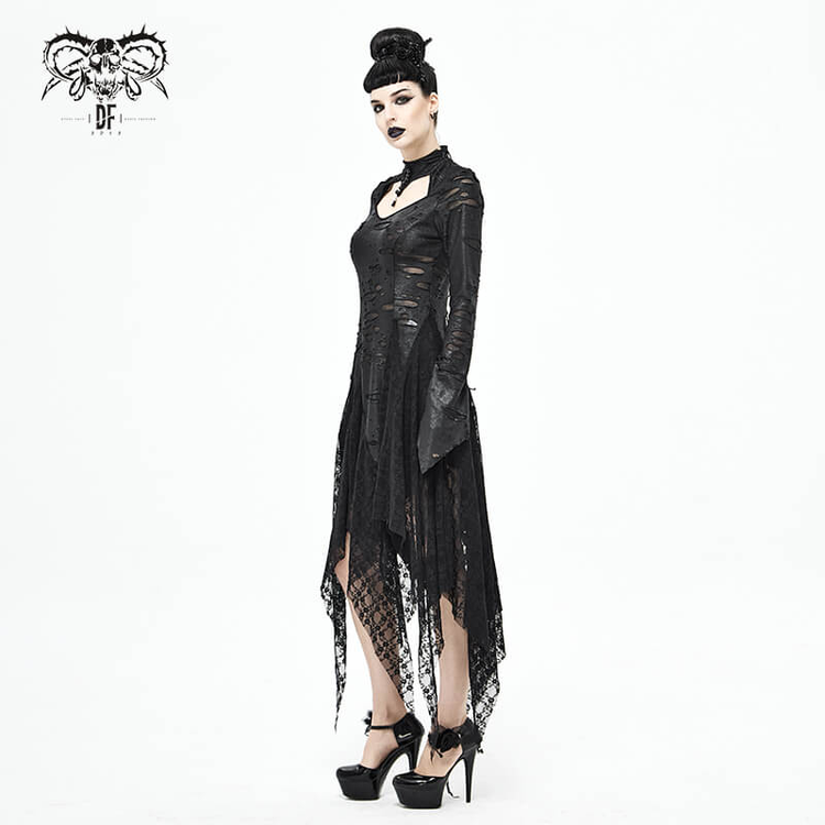 Black 'Dragon Spine' Gothic Dress / Women's Dark Shadow Long Sleeve Irregular Hem Dress - image 15