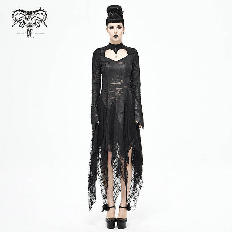 Black 'Dragon Spine' Gothic Dress / Women's Dark Shadow Long Sleeve Irregular Hem Dress - image 16