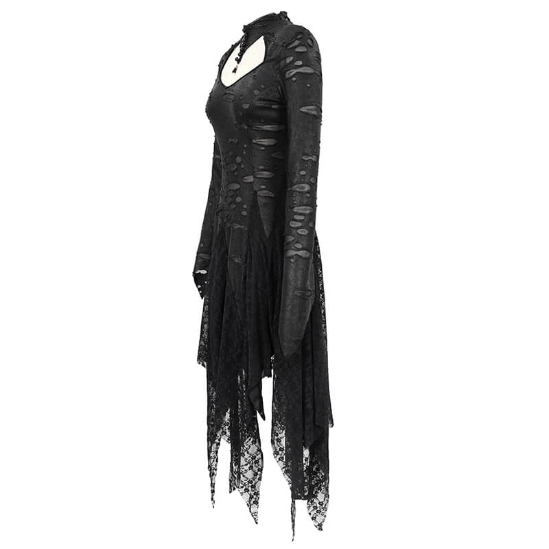 Black 'Dragon Spine' Gothic Dress / Women's Dark Shadow Long Sleeve Irregular Hem Dress - image 4