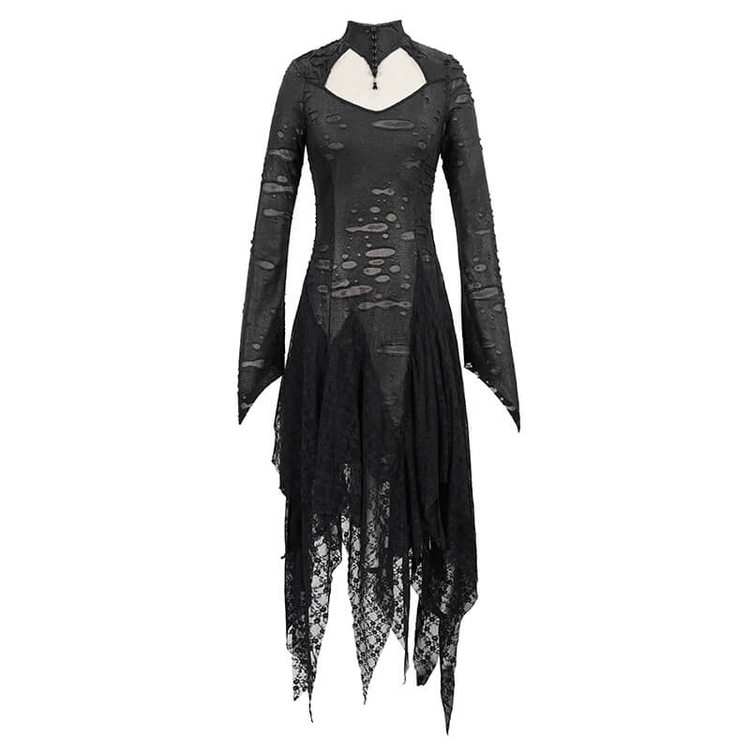 Black 'Dragon Spine' Gothic Dress / Women's Dark Shadow Long Sleeve Irregular Hem Dress - image 3