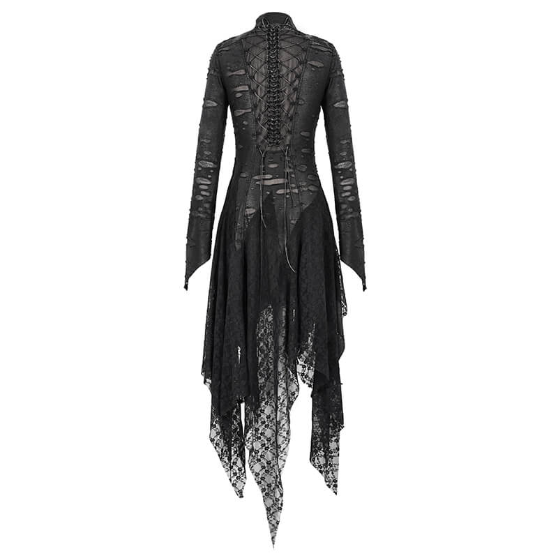 Black 'Dragon Spine' Gothic Dress / Women's Dark Shadow Long Sleeve Irregular Hem Dress - image 5
