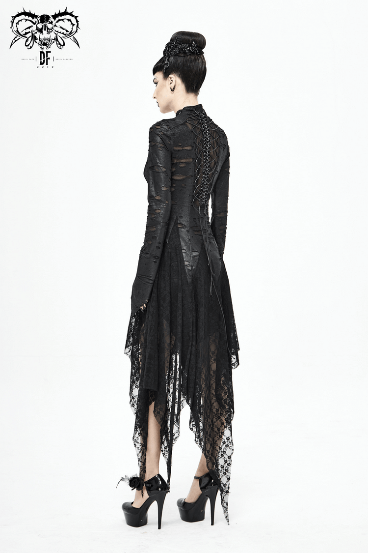 Black 'Dragon Spine' Gothic Dress / Women's Dark Shadow Long Sleeve Irregular Hem Dress - image 17