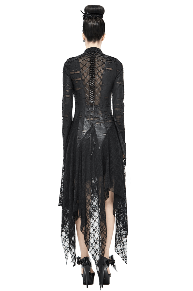 Black 'Dragon Spine' Gothic Dress / Women's Dark Shadow Long Sleeve Irregular Hem Dress - image 1