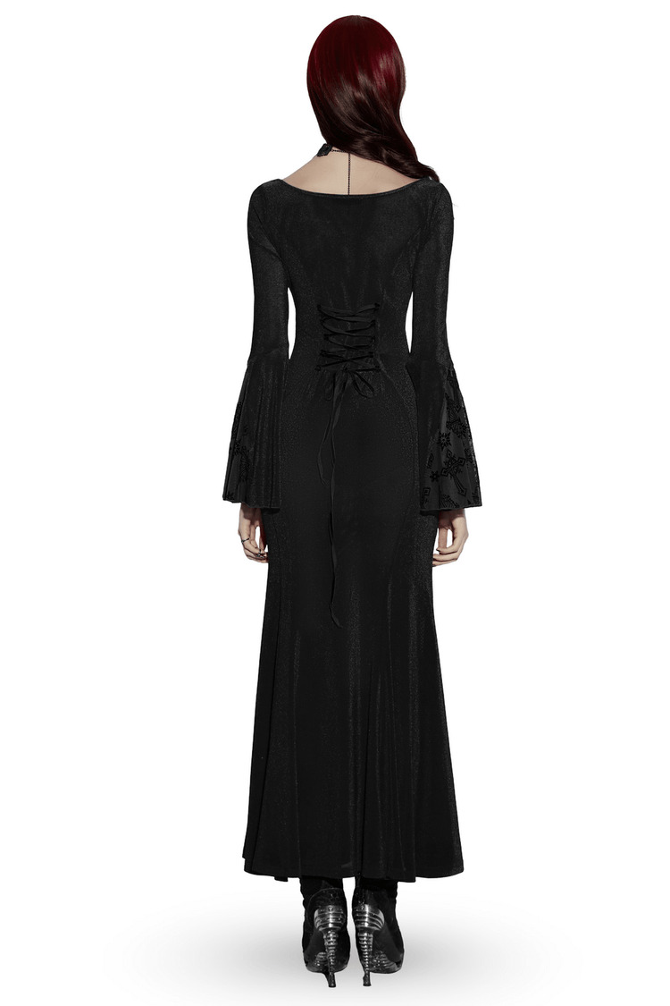 Black Gothic Cross Mesh Fishtail Maxi Dress Gown - image 2