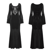 Black Gothic Cross Mesh Fishtail Maxi Dress Gown - image 3
