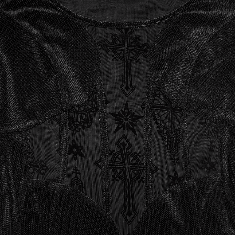 Black Gothic Cross Mesh Fishtail Maxi Dress Gown - image 8