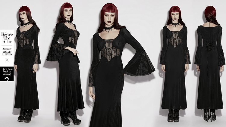 Black Gothic Cross Mesh Fishtail Maxi Dress Gown - image 16